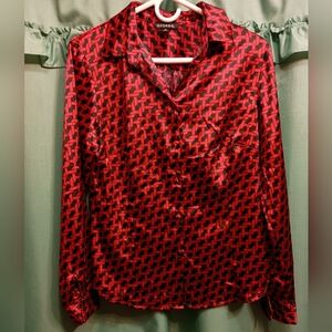 George Medium red and black long sleeve classy button down shirt